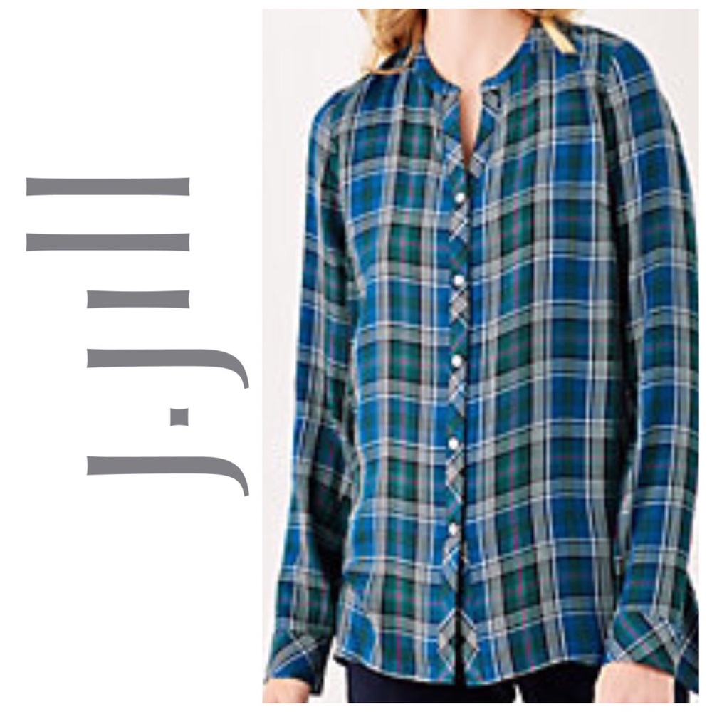 J.Jill Plaid Dipped-Hem Shirt